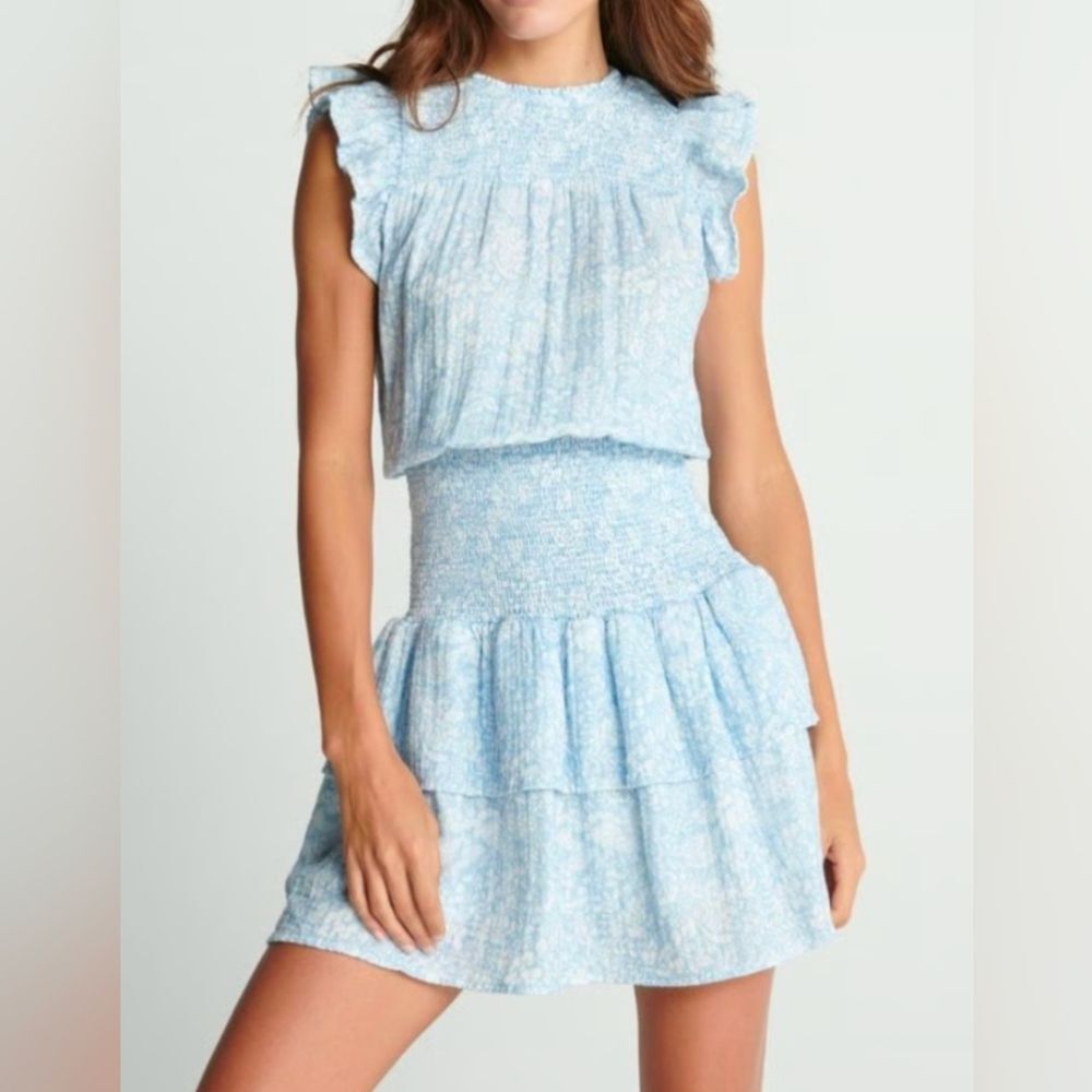 Sundays Anthropologie Shae Dress Vintage Blue White Floral Smocked M